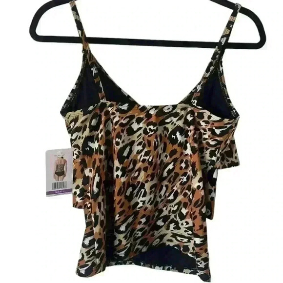 Into The Bleu Leopard Print Tankini Top Sz Small Ruffle Detail Adjustable Strap - Picture 2 of 5